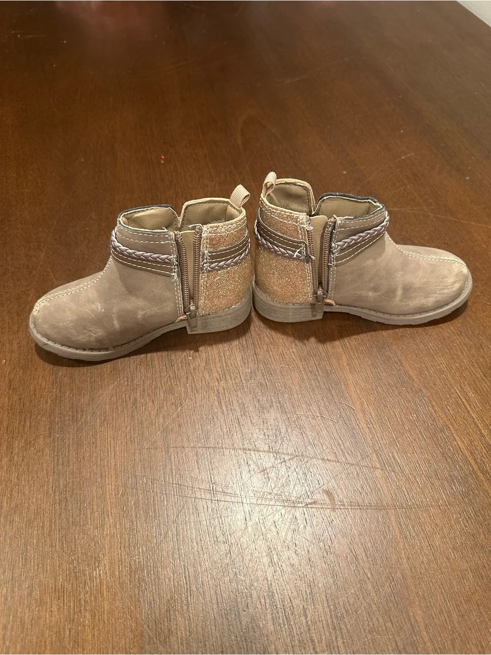 Girls Carter's Taupe Glitter Braided Ankle Bootie Zip Size 8
